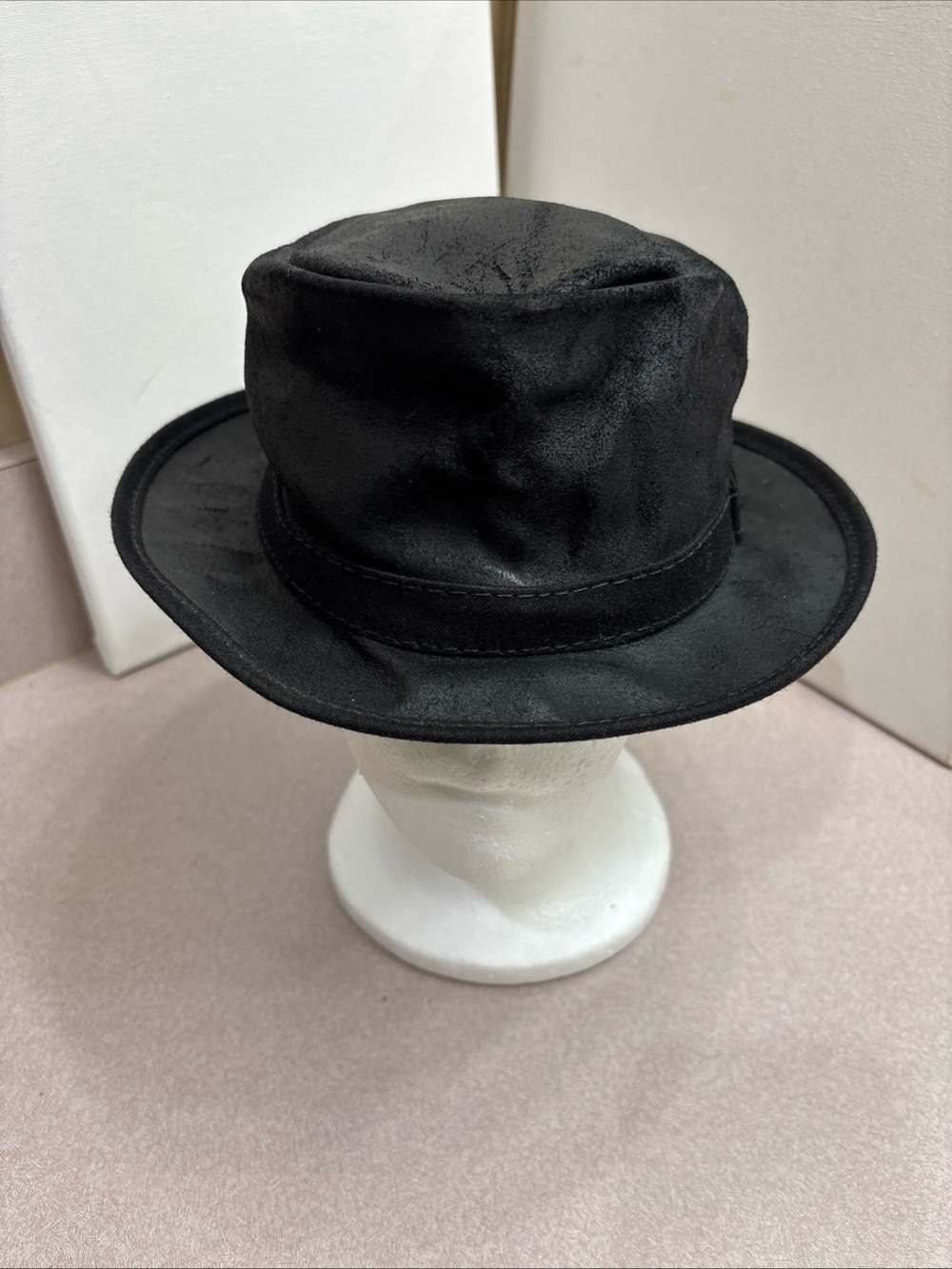 Pork Pie Leather Fedora Hat American Hat Makers Black Folsom by Ashbury Hats